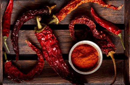 Byadgi 5531 red chillies with deep red colour, wrinkled skin, and mild heat